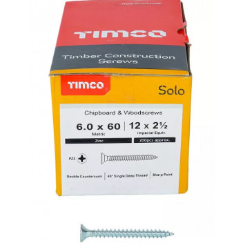 TIMco 60060SOLOZ Solo Woodscrew CSK PZ3 No.12 x 2 1/2in BZP (200)