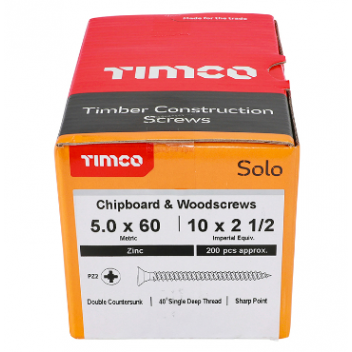 TIMco 50060SOLOZ Solo Woodscrew CSK PZ2 No.10 x 2 1/2in BZP (200)