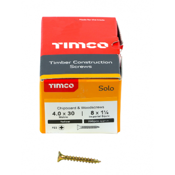 TIMco 40030SOLOC Solo Woodscrew CSK PZ2 No.8 x 1 1/4in ZYP (200)