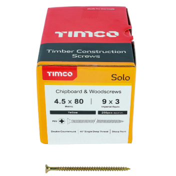 TIMco 45080SOLOC Solo Woodscrew CSK PZ2 No.9 x 3in ZYP (200)