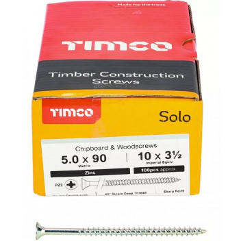 TIMco 50090SOLOZ Solo Woodscrew CSK PZ2 No.10 x 3 1/2in BZP (100)