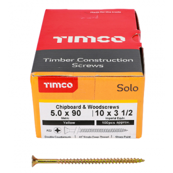 TIMco 50090SOLOC Solo Woodscrew CSK PZ2 No.10 x 3 1/2in ZYP (100)