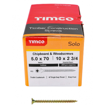 TIMco 50070SOLOC Solo Woodscrew CSK PZ2 No.10 x 2 3/4in ZYP (200)