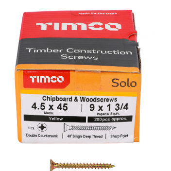 TIMco 45050SOLOC Solo Woodscrew CSK PZ2 No.9 x 2in ZYP (200)