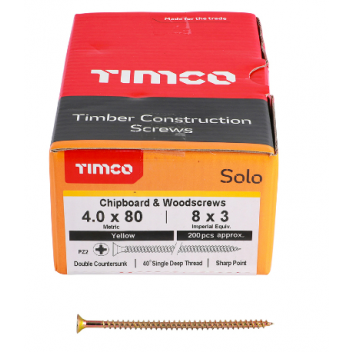 TIMco 40080SOLOC Solo Woodscrew CSK PZ2 No.8 x 3in ZYP (200)