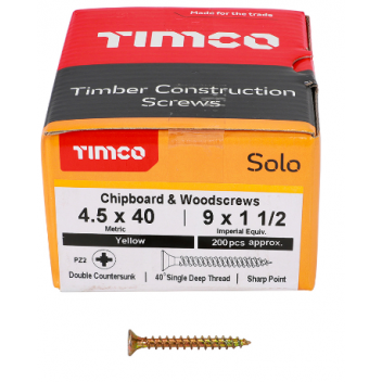 TIMco 45040SOLOC Solo Woodscrew CSK PZ2 No.9 x 1 1/2in ZYP (200)