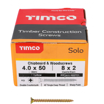 TIMco 40050SOLOC Solo Woodscrew CSK PZ2 No.8 x 2in ZYP (200)