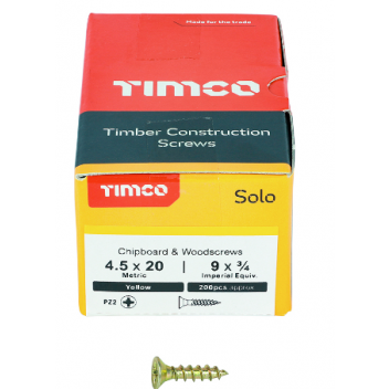 TIMco 45020SOLOC Solo Woodscrew CSK PZ2 No.9 x 3/4in ZYP (200)