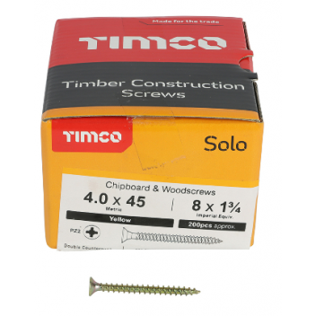 TIMco 40045SOLOZ Solo Woodscrew CSK PZ2 No.8 x 1 3/4in BZP (200)