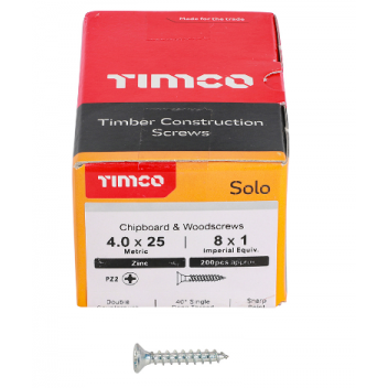 TIMco 40025SOLOZ Solo Woodscrew CSK PZ2 No.8 x 1in BZP (200)