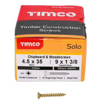 TIMco 45035SOLOC Solo Woodscrew CSK PZ2 No.9 x 1 3/8in ZYP (200)