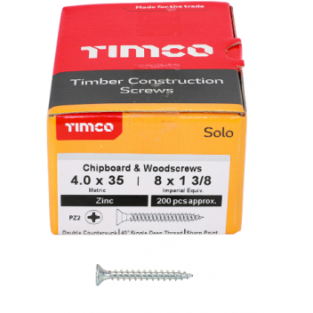 TIMco 40035SOLOZ Solo Woodscrew CSK PZ2 No.8 x 1 3/8in BZP (200)