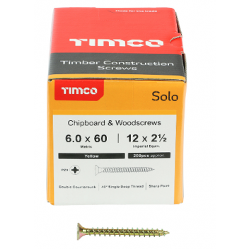 TIMco 60060SOLOC Solo Woodscrew CSK PZ3 No.12 x 2 1/2in ZYP (200)