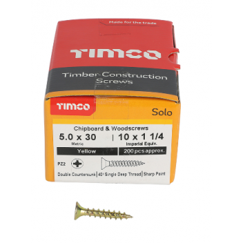 TIMco 50030SOLOC Solo Woodscrew CSK PZ2 No.10 x 1 1/4in ZYP (200)