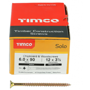 TIMco 60090SOLOC Solo Woodscrew CSK PZ3 No.12 x 3 1/2in ZYP (100)