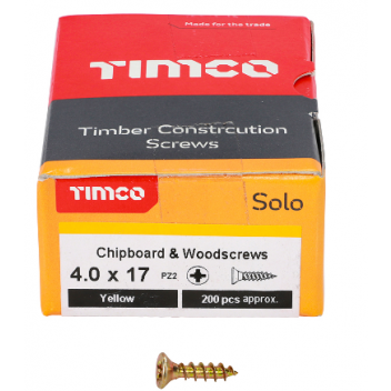 TIMco 40017SOLOC Solo Woodscrew CSK PZ2 No.8 x 43/64in ZYP (200)