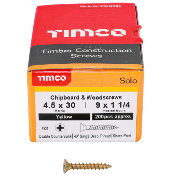 TIMco 45030SOLOC Solo Woodscrew CSK PZ2 No.9 x 1 1/4in ZYP (200)