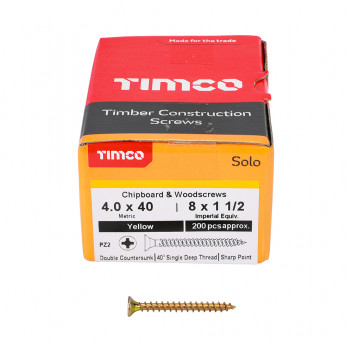 TIMco 40040SOLOC Solo Woodscrew CSK PZ2 No.8 x 1 1/2in ZYP (200)