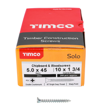 TIMco 50045SOLOZ Solo Woodscrew CSK PZ2 No.10 x 1 3/4in BZP (200)