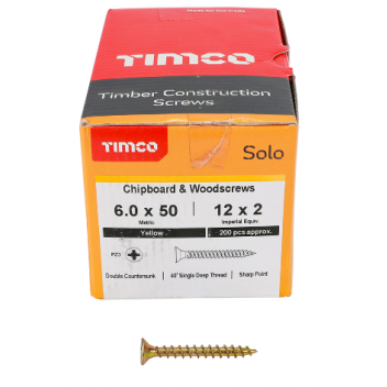 TIMco 60050SOLOC Solo Woodscrew CSK PZ3 No.12 x 2in ZYP (200)