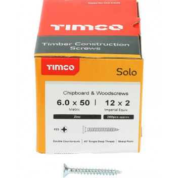 TIMco 60050SOLOZ Solo Woodscrew CSK PZ3 No.12 x 2in BZP (200)