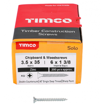 TIMco 35035SOLOZ Solo Woodscrew CSK PZ2 No.6 x 1 3/8in BZP (200)