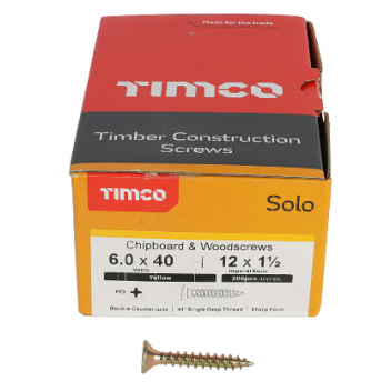 TIMco 60040SOLOC Solo Woodscrew CSK PZ3 No.12 x 1 1/2in ZYP (200)