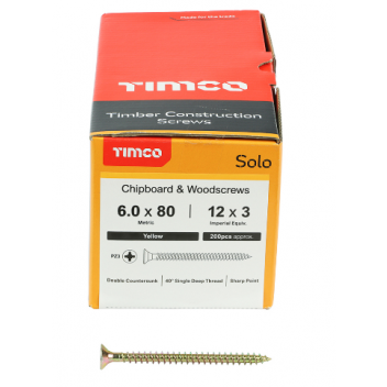 TIMco 60080SOLOZ Solo Woodscrew CSK PZ3 No.12 x 3in BZP (200)