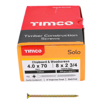 TIMco 40070SOLOC Solo Woodscrew CSK PZ2 No.8 x 2 3/4in ZYP (200)