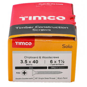 TIMco 35040SOLOZ Solo Woodscrew CSK PZ2 No.6 x 1 1/2in BZP (200)