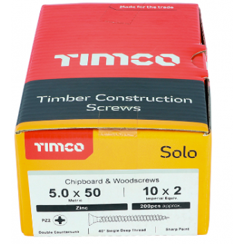 TIMco 50050SOLOZ Solo Woodscrew CSK PZ2 No.10 x 2in BZP (200)