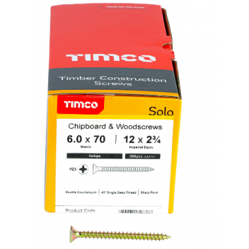 TIMco 60070SOLOC Solo Woodscrew CSK PZ3 No.12 x 2 3/4in ZYP (200)