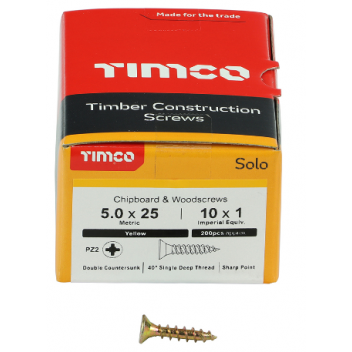 TIMco 50025SOLOC Solo Woodscrew CSK PZ2 No.10 x 1in ZYP (200)