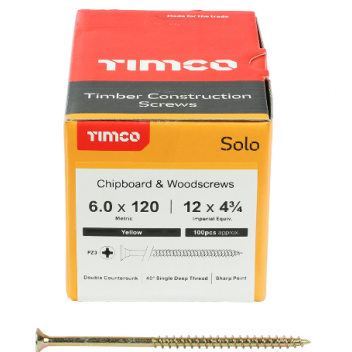 TIMco 60120SOLOC Solo Woodscrew CSK PZ3 No.12 x 4 3/4in ZYP (100)