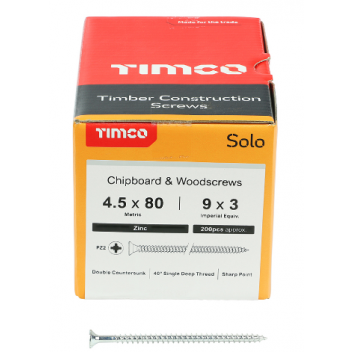 TIMco 45080SOLOZ Solo Woodscrew CSK PZ2 No.9 x 3in BZP (200)