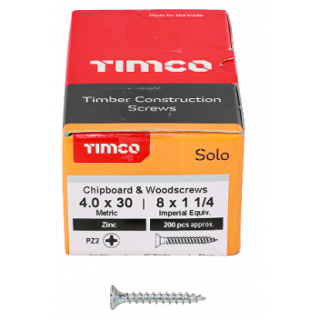 TIMco 40030SOLOZ Solo Woodscrew CSK PZ2 No.8 x 1 1/4in BZP (200)