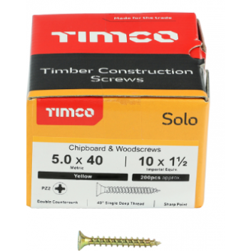 TIMco 50040SOLOC Solo Woodscrew CSK PZ2 No.10 x 1 1/2in ZYP (200)