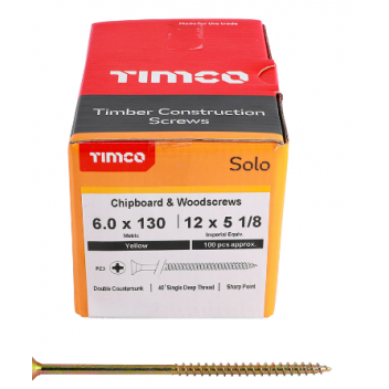 TIMco 60130SOLOC Solo Woodscrew CSK PZ3 No.12 x 5 1/8in ZYP (100)