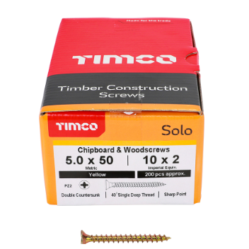 TIMco 50050SOLOC Solo Woodscrew CSK PZ2 No.10 x 2in ZYP (200)